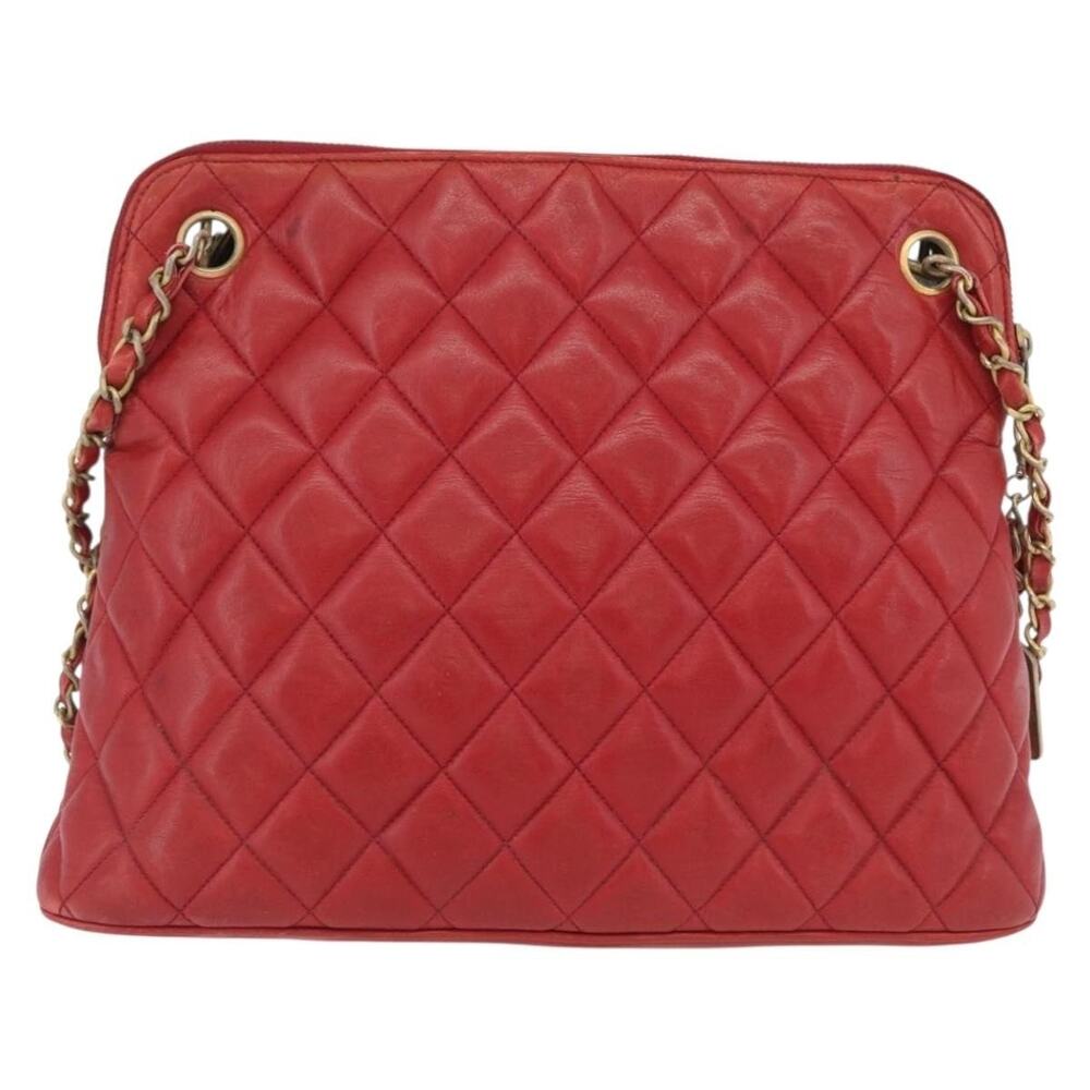 Chanel Matelasse Leather Chain Shoulder Bag Red